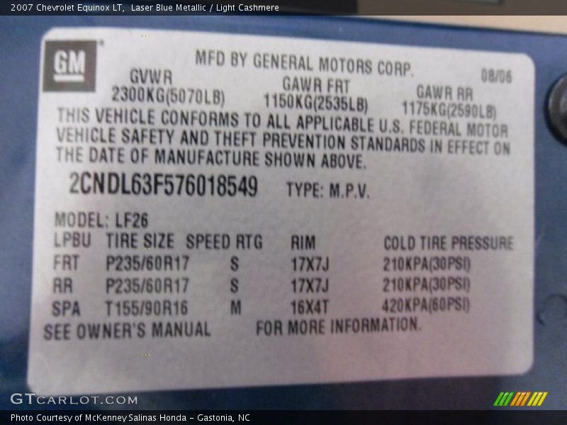 Laser Blue Metallic / Light Cashmere 2007 Chevrolet Equinox LT