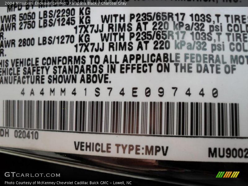Kalapana Black / Charcoal Gray 2004 Mitsubishi Endeavor Limited