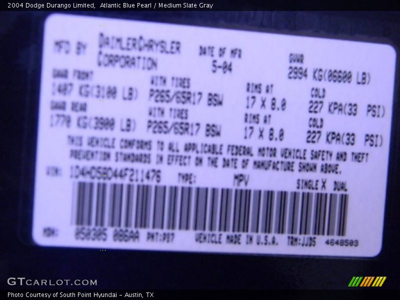 Atlantic Blue Pearl / Medium Slate Gray 2004 Dodge Durango Limited