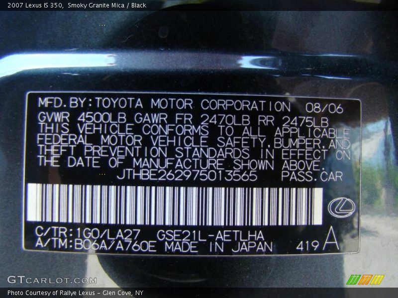 Smoky Granite Mica / Black 2007 Lexus IS 350