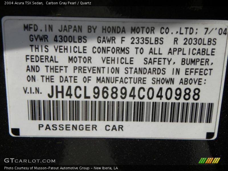 Carbon Gray Pearl / Quartz 2004 Acura TSX Sedan