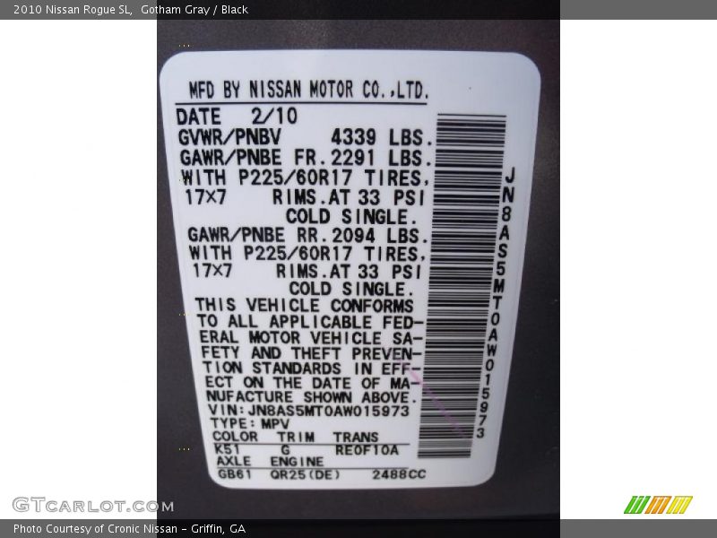Gotham Gray / Black 2010 Nissan Rogue SL