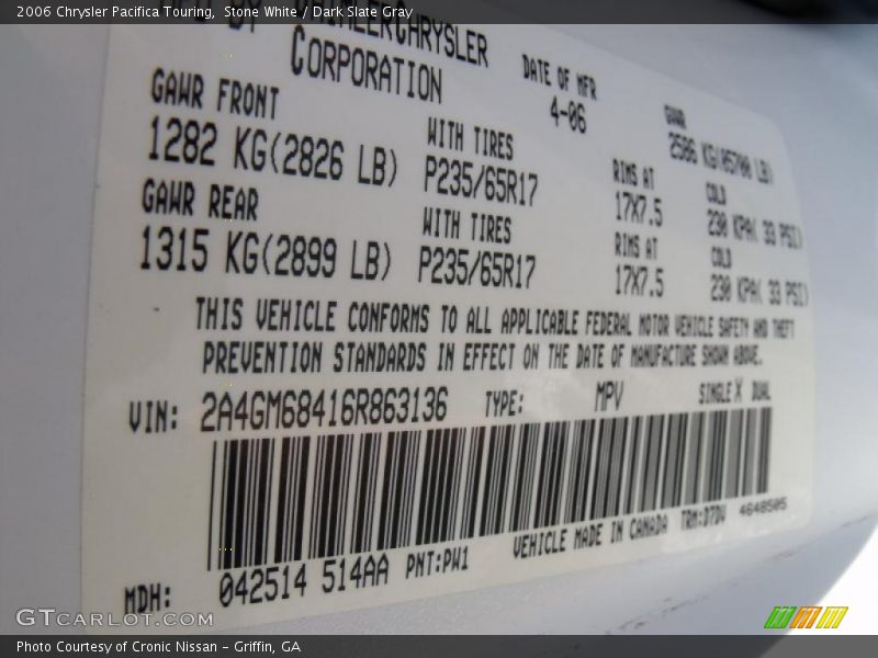 Stone White / Dark Slate Gray 2006 Chrysler Pacifica Touring