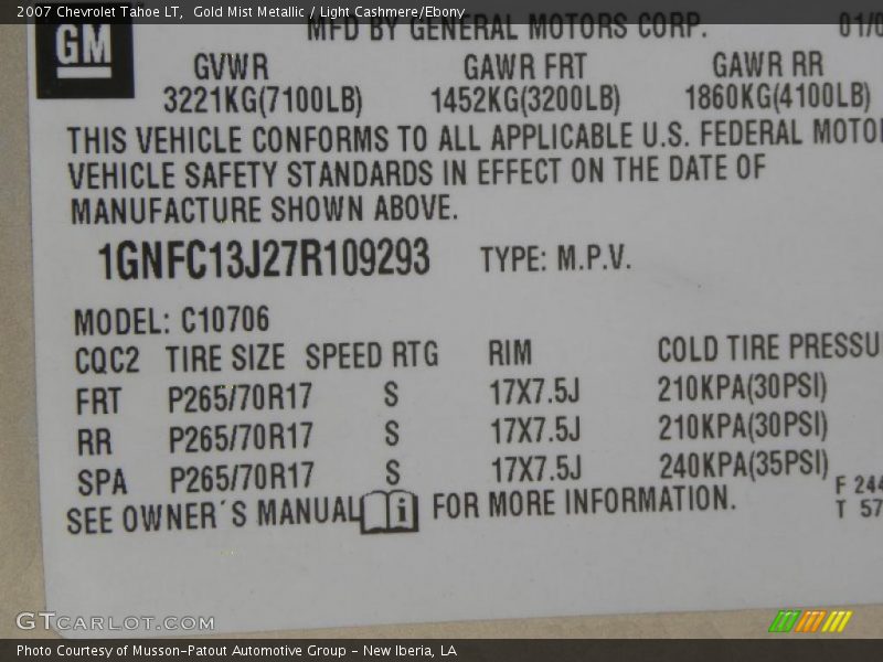 Gold Mist Metallic / Light Cashmere/Ebony 2007 Chevrolet Tahoe LT