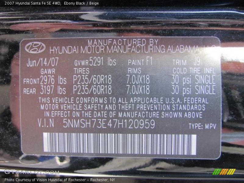 Ebony Black / Beige 2007 Hyundai Santa Fe SE 4WD