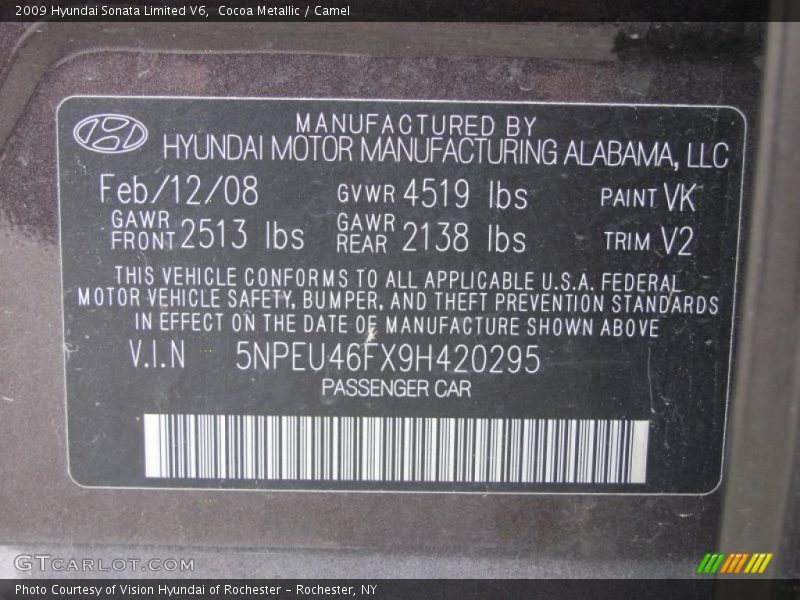Cocoa Metallic / Camel 2009 Hyundai Sonata Limited V6