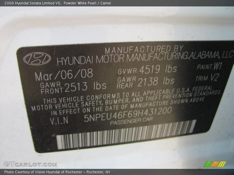 Powder White Pearl / Camel 2009 Hyundai Sonata Limited V6
