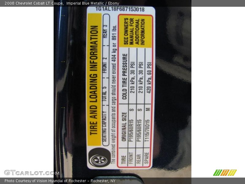 Imperial Blue Metallic / Ebony 2008 Chevrolet Cobalt LT Coupe