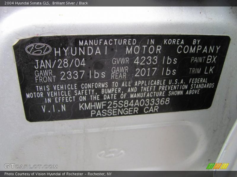 Brilliant Silver / Black 2004 Hyundai Sonata GLS