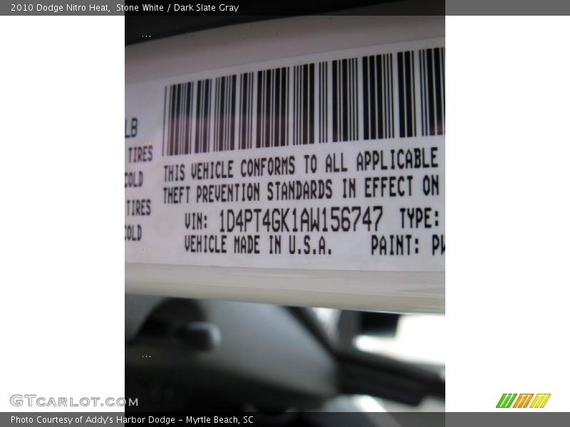 Stone White / Dark Slate Gray 2010 Dodge Nitro Heat