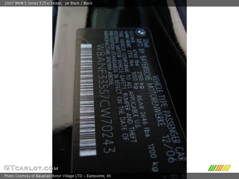 Jet Black / Black 2007 BMW 5 Series 525xi Sedan