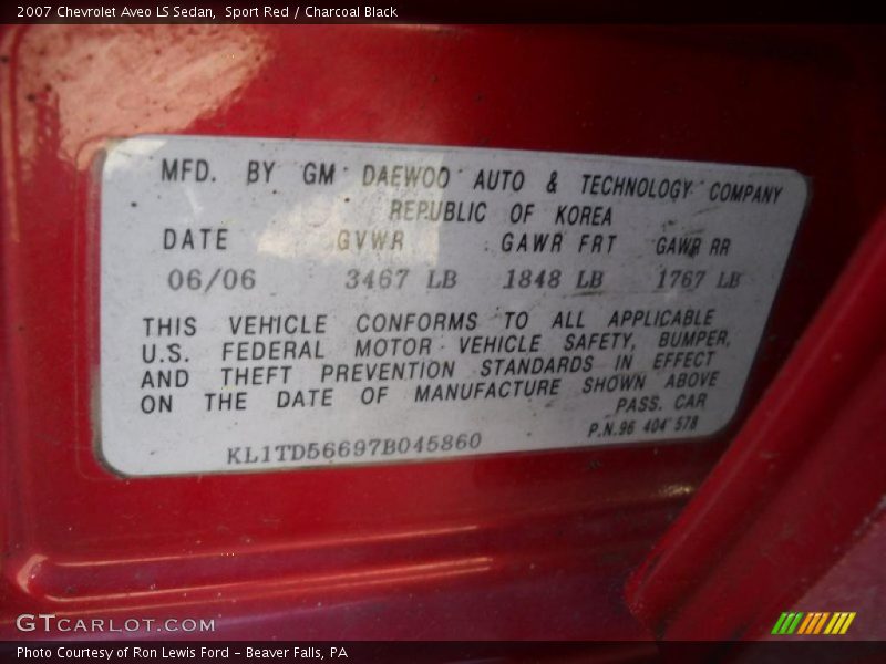 Sport Red / Charcoal Black 2007 Chevrolet Aveo LS Sedan