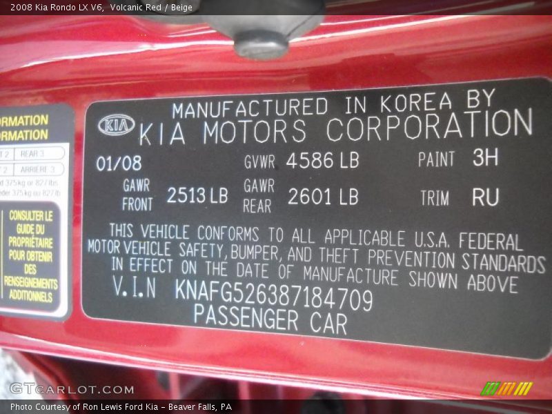 Volcanic Red / Beige 2008 Kia Rondo LX V6