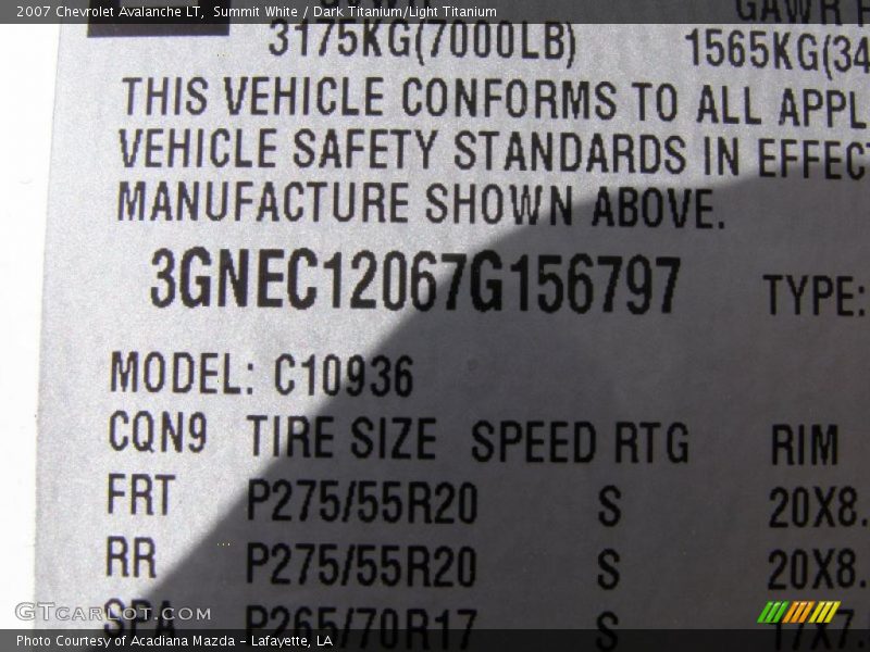 Summit White / Dark Titanium/Light Titanium 2007 Chevrolet Avalanche LT