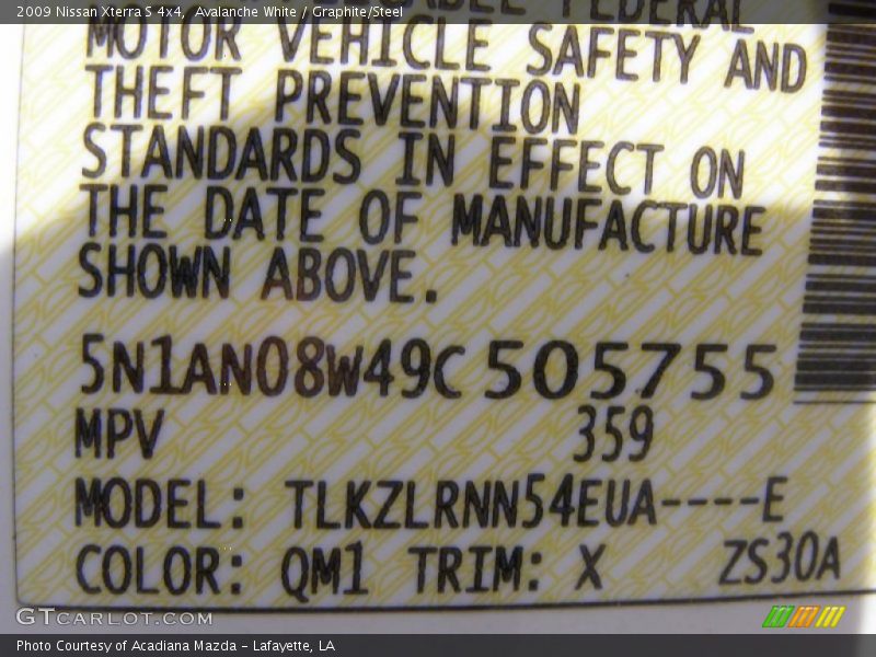 Avalanche White / Graphite/Steel 2009 Nissan Xterra S 4x4