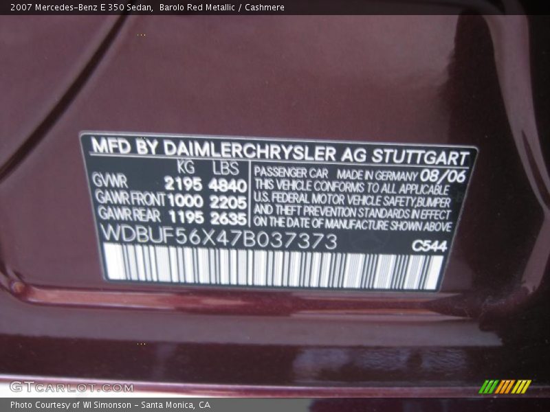 Barolo Red Metallic / Cashmere 2007 Mercedes-Benz E 350 Sedan
