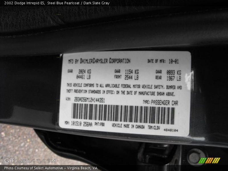 Steel Blue Pearlcoat / Dark Slate Gray 2002 Dodge Intrepid ES