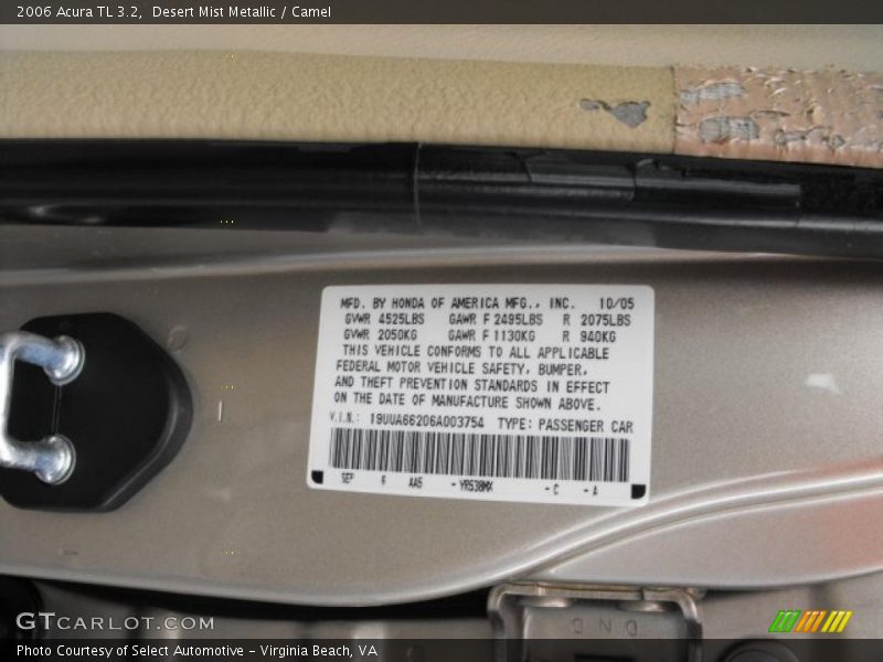 Desert Mist Metallic / Camel 2006 Acura TL 3.2