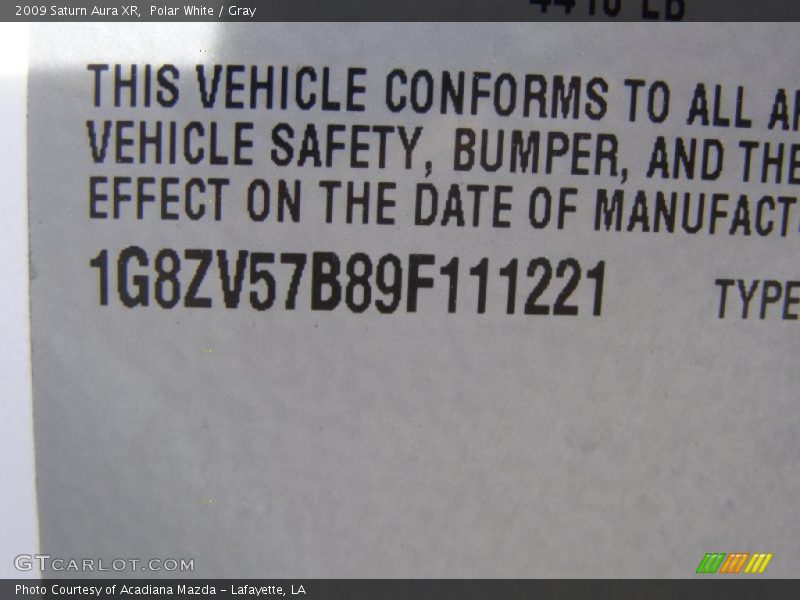 Polar White / Gray 2009 Saturn Aura XR