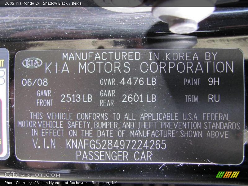 Shadow Black / Beige 2009 Kia Rondo LX