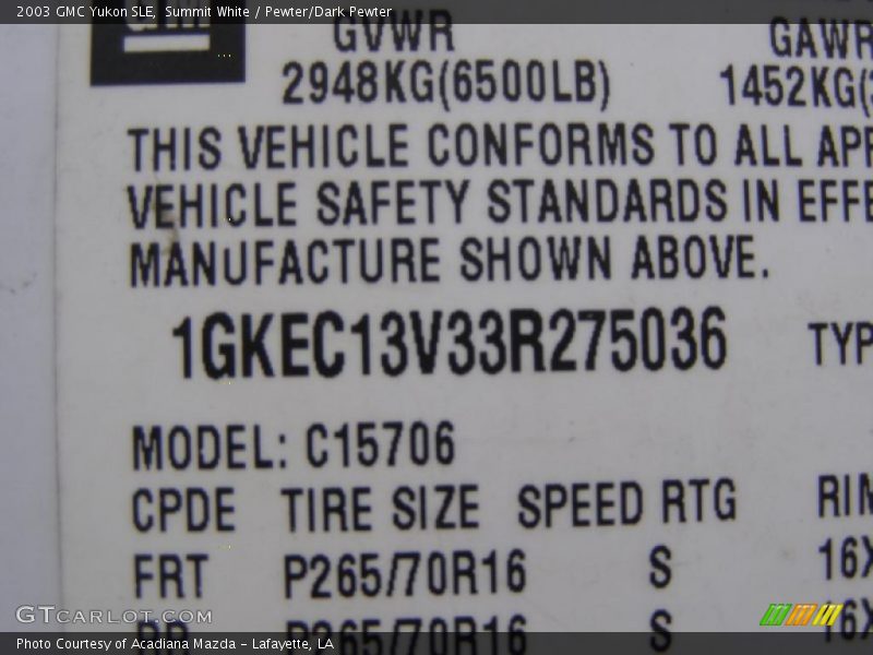 Summit White / Pewter/Dark Pewter 2003 GMC Yukon SLE