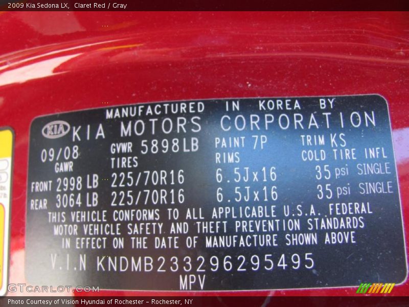 Claret Red / Gray 2009 Kia Sedona LX