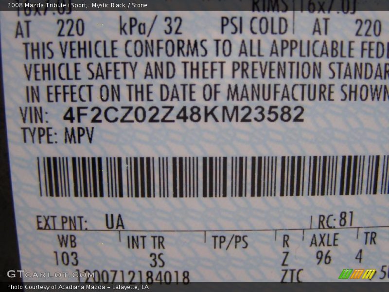 Mystic Black / Stone 2008 Mazda Tribute i Sport