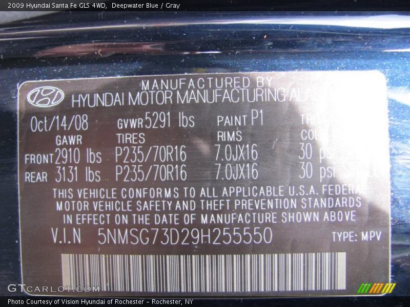 Deepwater Blue / Gray 2009 Hyundai Santa Fe GLS 4WD