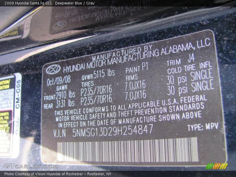 Deepwater Blue / Gray 2009 Hyundai Santa Fe GLS
