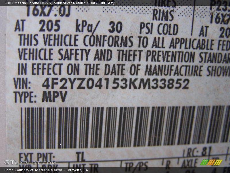 Satin Silver Metallic / Dark Flint Gray 2003 Mazda Tribute LX-V6