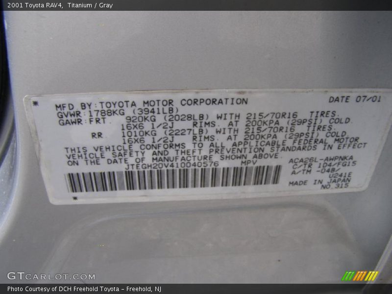 Titanium / Gray 2001 Toyota RAV4
