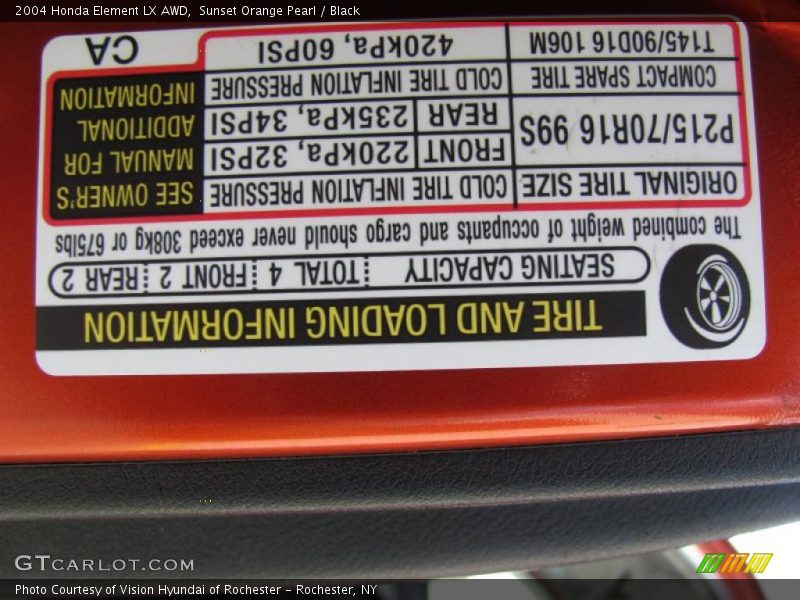 Sunset Orange Pearl / Black 2004 Honda Element LX AWD