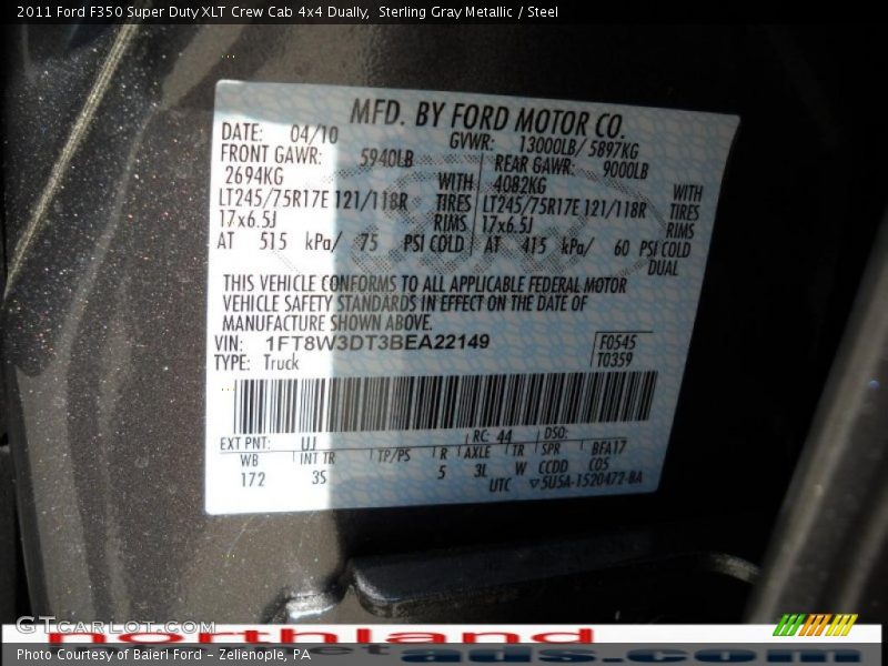 Sterling Gray Metallic / Steel 2011 Ford F350 Super Duty XLT Crew Cab 4x4 Dually