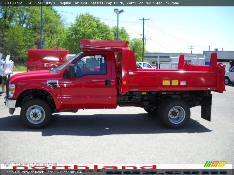 Vermillion Red / Medium Stone 2010 Ford F350 Super Duty XL Regular Cab 4x4 Chassis Dump Truck