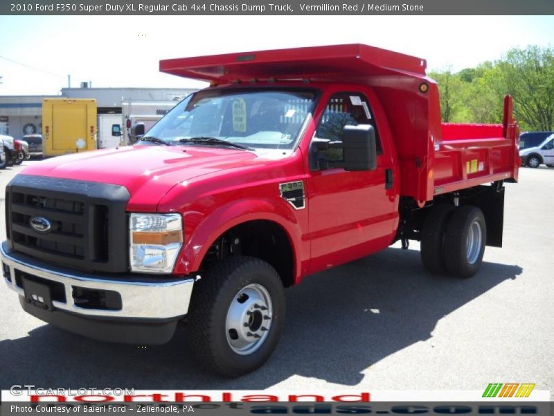 Vermillion Red / Medium Stone 2010 Ford F350 Super Duty XL Regular Cab 4x4 Chassis Dump Truck