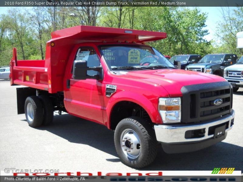 Vermillion Red / Medium Stone 2010 Ford F350 Super Duty XL Regular Cab 4x4 Chassis Dump Truck