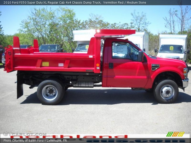 Vermillion Red / Medium Stone 2010 Ford F350 Super Duty XL Regular Cab 4x4 Chassis Dump Truck