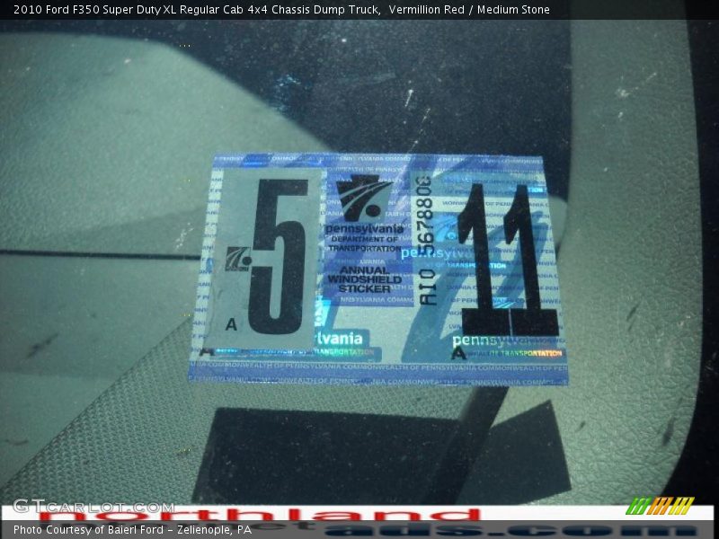 Vermillion Red / Medium Stone 2010 Ford F350 Super Duty XL Regular Cab 4x4 Chassis Dump Truck