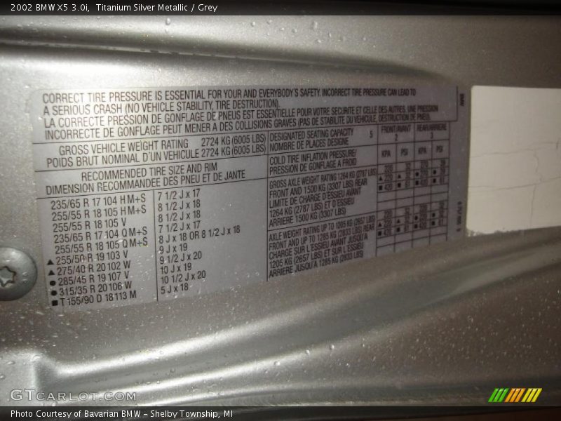 Titanium Silver Metallic / Grey 2002 BMW X5 3.0i