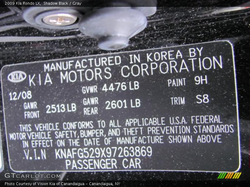 Shadow Black / Gray 2009 Kia Rondo LX