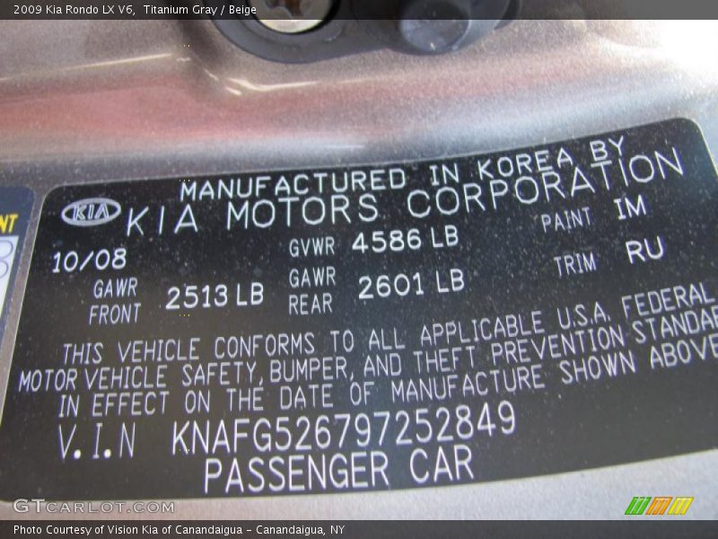 Titanium Gray / Beige 2009 Kia Rondo LX V6