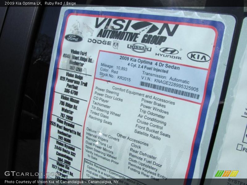 Ruby Red / Beige 2009 Kia Optima LX
