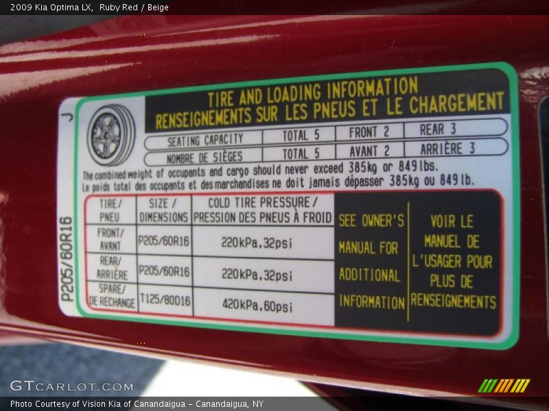 Ruby Red / Beige 2009 Kia Optima LX