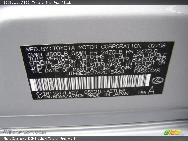 Tungsten Silver Pearl / Black 2008 Lexus IS 350