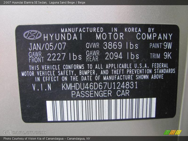 Laguna Sand Beige / Beige 2007 Hyundai Elantra SE Sedan