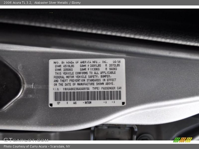 Alabaster Silver Metallic / Ebony 2006 Acura TL 3.2