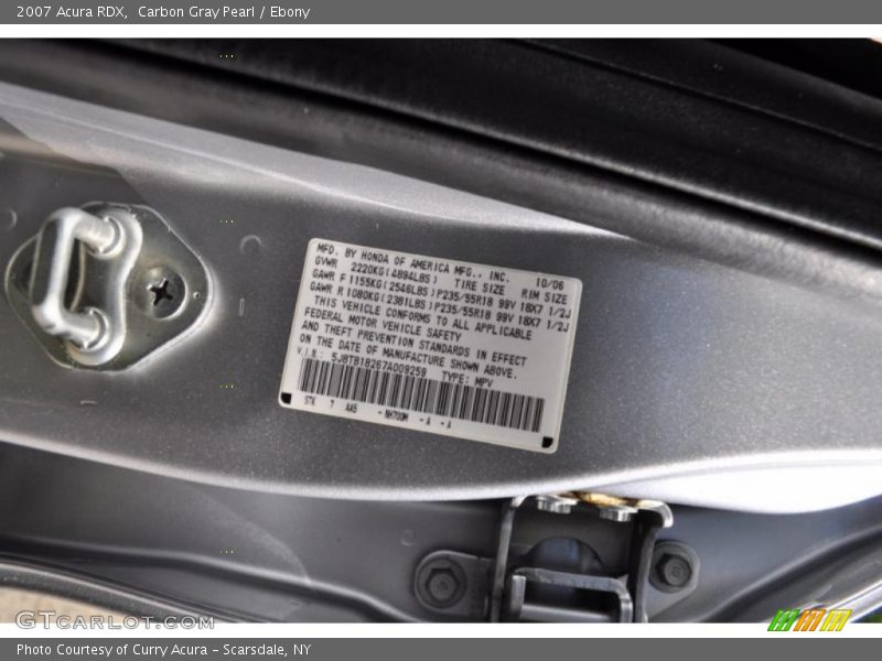 Carbon Gray Pearl / Ebony 2007 Acura RDX