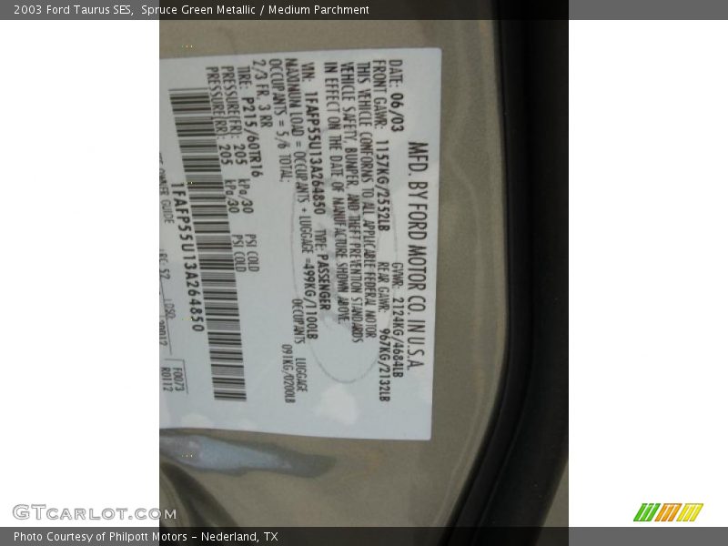 Spruce Green Metallic / Medium Parchment 2003 Ford Taurus SES