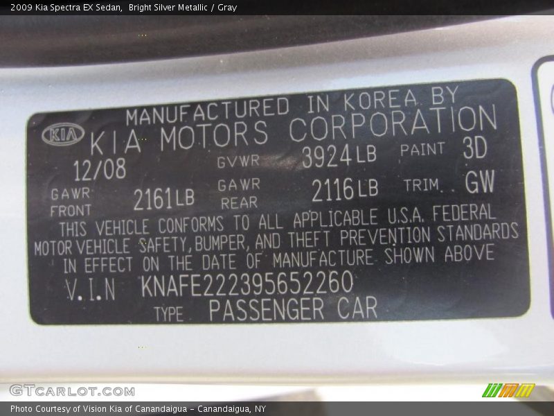 Bright Silver Metallic / Gray 2009 Kia Spectra EX Sedan