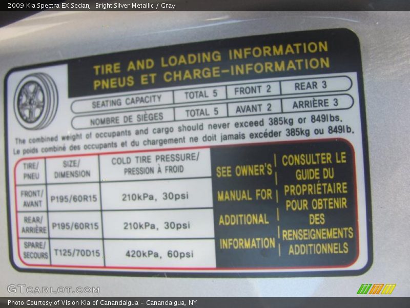Bright Silver Metallic / Gray 2009 Kia Spectra EX Sedan
